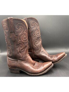 Vintage Lucchese Boots Men's Classic Cowboy Brown Leather Made In USA GUC